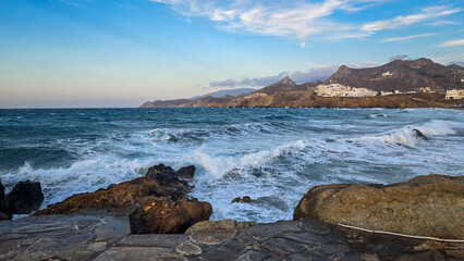 Waves hitting the shore