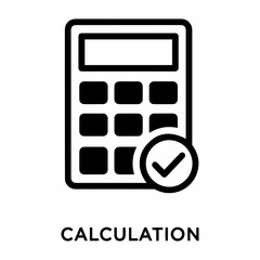 Credit and mortgage icon illustration of a black calculator with a check mark indicating a successful calculation process complete