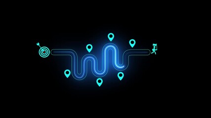 Business and Project Roadmap Concept. Touching on virtual screen with roadmap overlay representing steps in a project or strategic planning process. Waypoint icons and ends with goal achievement.4k - Powered by Adobe