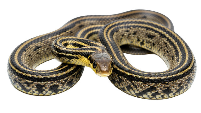 Garter snake isolated on white a non-venomous reptile coiled and ready to strike