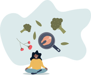 healthy eating concept.Character cooking fresh salad and other healthy meals from fresh vegetables and fish.life and employment of people.