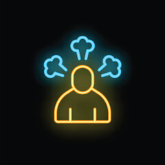 Bright neon style icon of a person getting angry, with steam coming out of their ears