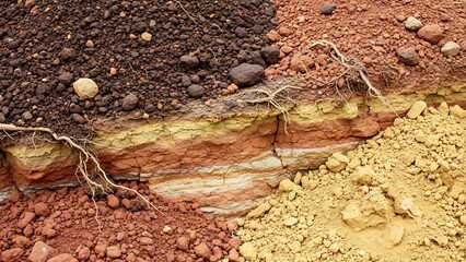 Vibrant layers of rich soil reveal the earth's hidden story, perfect for educational materials and environmental studies, inspiring curiosity and learning