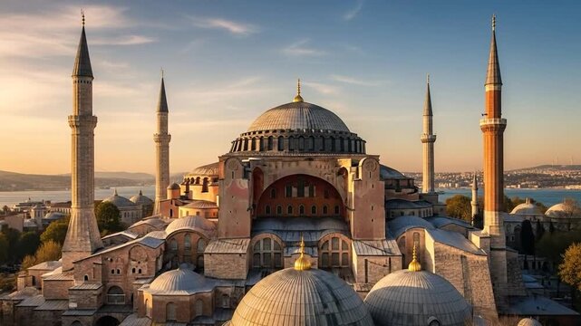 Majestic Hagia Sophia Istanbul view, cinematic travel destination scene