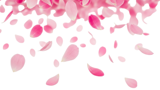 Pink flower petals falling against a black background nature