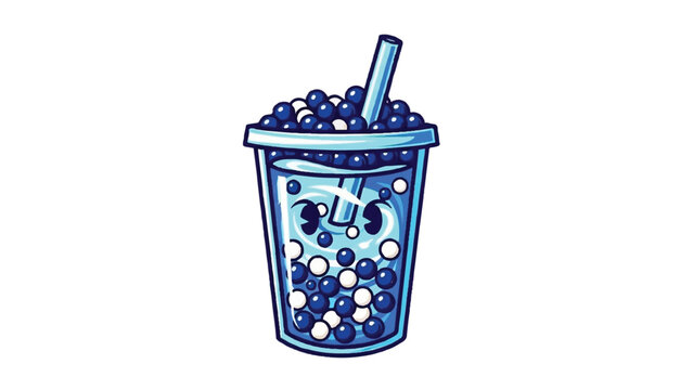 Blue Bubble Tea with Tapioca Pearls and Straw Illustration.