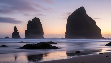 Dramatic Sunset Over Iconic Sea Stacks at Cannon Beach.