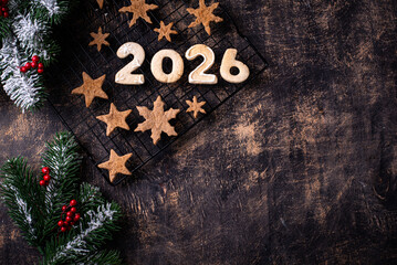 Festive New Year's cookies in the shape of 2026