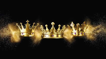 Three gold crowns on a black background. The concept of the Three Kings day	
