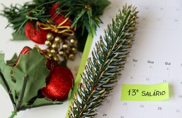 Brazilian 13th salary and Christmas concept (13º salario e natal no Brasil). CLT, workers concept. Formal job. 
