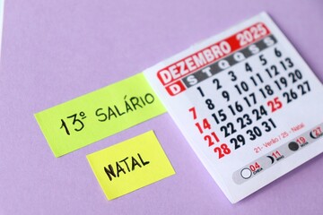 Brazilian 13th salary and Christmas concept (13º salario e natal no Brasil). CLT, workers concept. Formal job. 