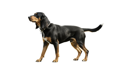 Bluetick Coonhound dog standing isolated on white a purebred hunting dog with a distinctive coat pattern