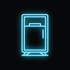 Glowing neon sign illustrating a refrigerator with a freezer compartment, a simple yet evocative representation of food storage and preservation