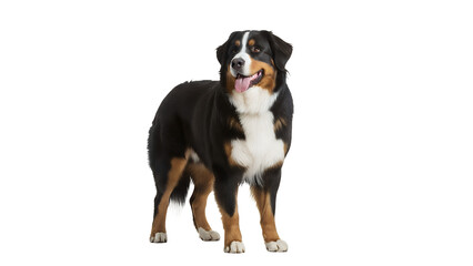 Bernese Mountain Dog standing a large breed with a friendly expression isolated on white background