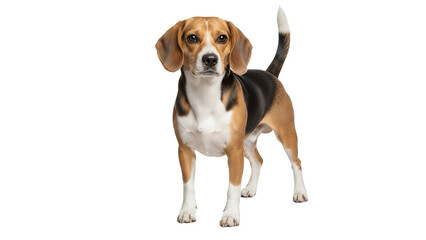 Alert beagle dog standing attentively a cute pet portrait isolated on white ideal for pet-related advertising