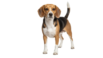 Alert beagle dog standing attentively a cute pet portrait isolated on white ideal for pet-related advertising