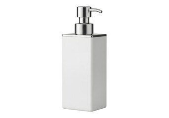 Obraz premium White rectangular soap dispenser with a silver pump.