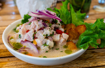 Cuban-style ceviche plate in outdoor dining in Miami