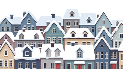 Colorful winter houses with snow-covered rooftops and scenic views  