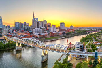 Nashville, Tennessee, USA skyline over the Cumberland River 1956 © Kovacs