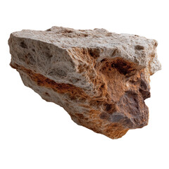 A detailed view of a textured rock showcasing its unique structure and color variations, emphasizing natural geology and mineral composition on transparent background