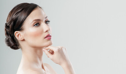 Beautiful face of young adult woman with clean fresh skin. Perfect skin Cosmetology, beauty and spa .