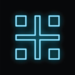 Obraz premium Glowing neon blue drag and drop interface symbol is displayed against a black background