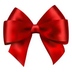 Red glossy vector bow, decorative ribbon element for gifts, packaging, cards, holidays, Christmas, birthday, celebration and marketing design