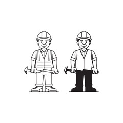 two construction workers depicted in a simple line drawing style tools in hand representing occupational safety silhouette