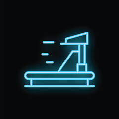 Vibrant blue neon icon depicting a treadmill, symbolizing exercise and a healthy lifestyle