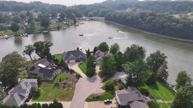 Aerial View of Mona Lake, Muskegon, Michigan &ndash; Scenic Drone Footage&rdquo;