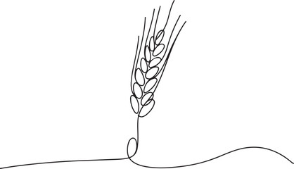 Obraz premium Continuous one line drawing of wheat. Barley or Rye outline vector illustration. one line Icon drawing