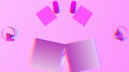 Abstract Digital Glitch Art Composition with Neon Pink Shapes