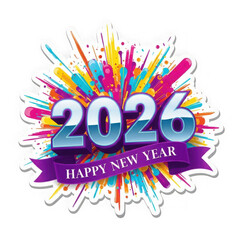 Festive happy new year 2026 dynamic burst isolated on transparent background