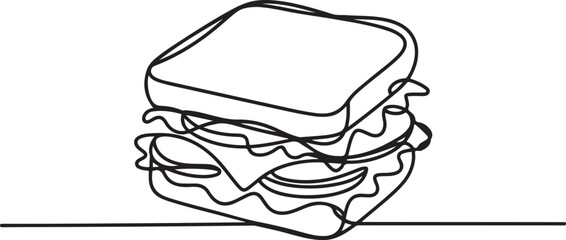 one line art Sandwich vector illustration. line art, one continuous line, simple, hand drawn and sketch style. for icons. one line Icon drawing