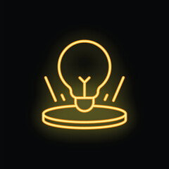 Neon lightbulb is shining on a stage with rays of light emanating from it