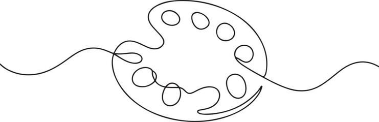 A single line drawing of a palette. Continuous line coloring palette icon. One Art brushes, palette and tubes of paints, drawn with continuous line in minimalism. one line Icon drawing