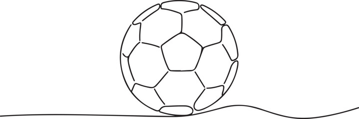 Obraz premium Football ball one line art. Continuous line drawing of soccer ball, sport, running, ball sports, activity, athlete, game, training, goal, play. one line Icon drawing