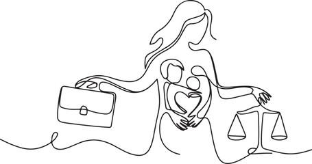 Continuous one line drawing of Woman work life balance icon. Single line drawing Woman work activity. Work life balance concept vector art. one line Icon drawing