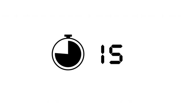 simple animation of stopwatch icon and timer countdown twenty seconds, 20 to 0 seconds countdown
