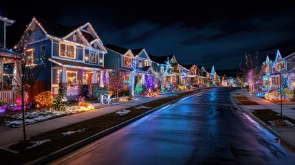 Obraz premium A whimsical Christmas light display in a suburban neighborhood,