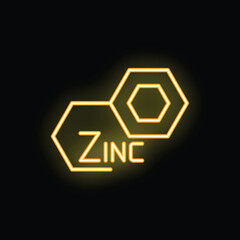 Glowing neon sign representing the chemical element zinc, with its atomic number, on a dark background