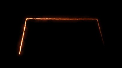 Abstract glowing orange neon line forming an angular frame shape on a black background, 4k video