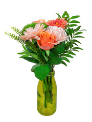 Isolated flower arrangement in a glass vase