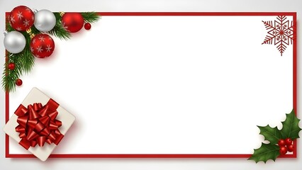 Christmas Border Template with Gifts, Ornaments, and Blank Space for Text