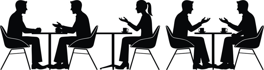 Business meeting silhouettes, corporate teamwork, leadership communication, office negotiation, partnership collaboration, professional career success illustration