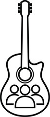 Naklejka premium Outline Icon of an Acoustic Guitar with Three Abstract People Avatars Inside for Music Band, Community, or Group Vector Illustration AI Generative