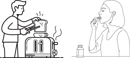 Minimalist Black and White Line Art of Everyday Activities