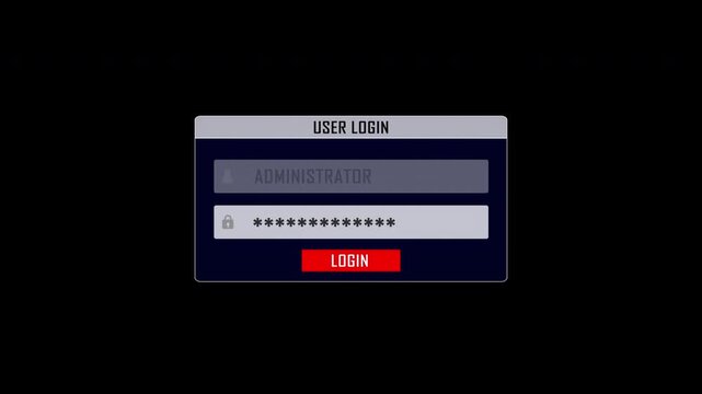 ERROR 403 Glitch Text and User Login Interface Animation on Alpha Channel, Looped
