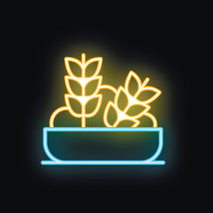 Neon sign illustrating wheat growing in a bowl, representing agriculture and food production